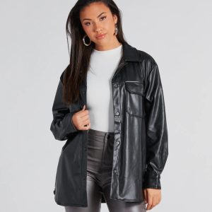 Cool-Girl Moment Long Faux Leather Shacket