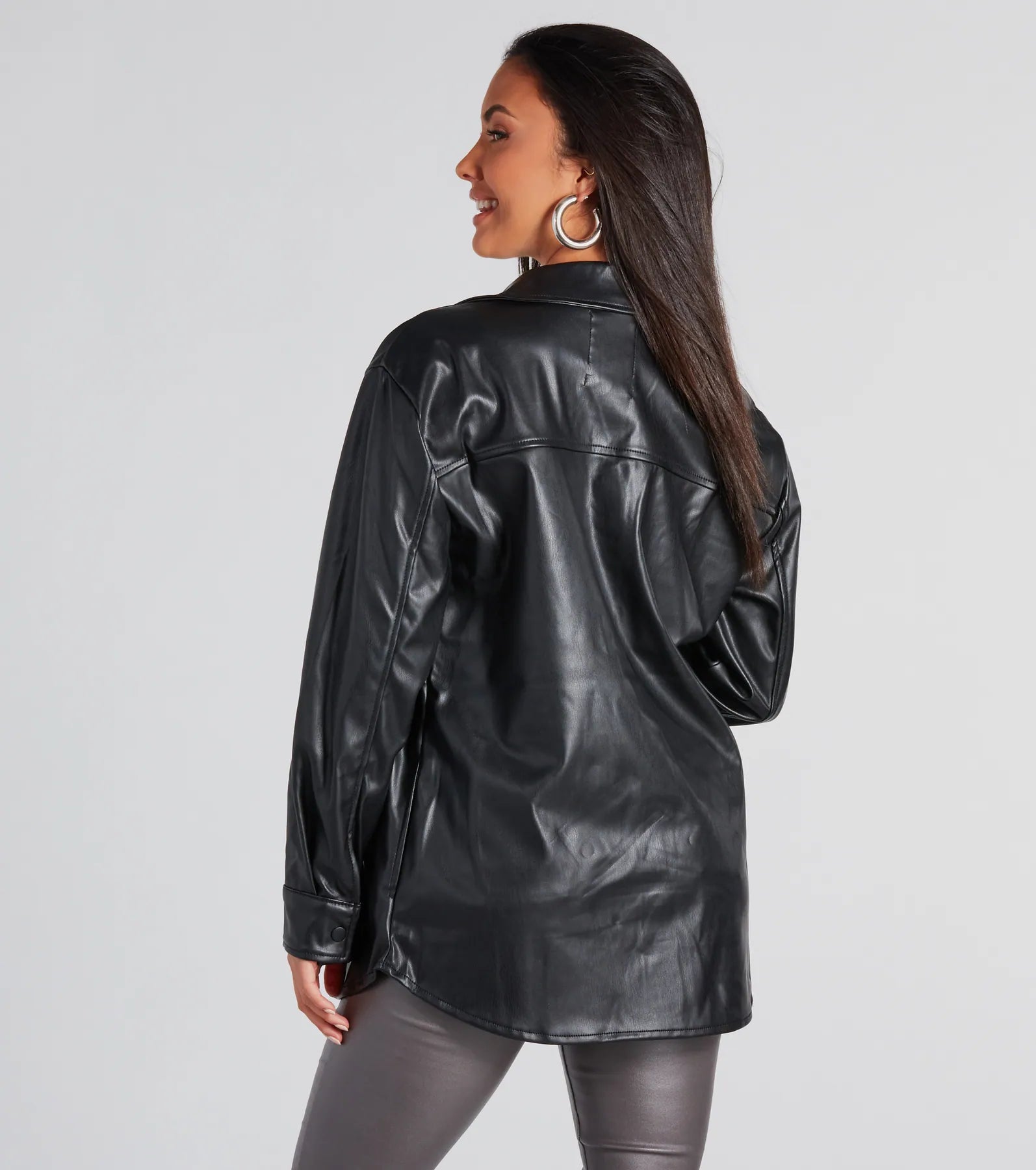 Cool-Girl Moment Long Faux Leather Shacket - Image 2
