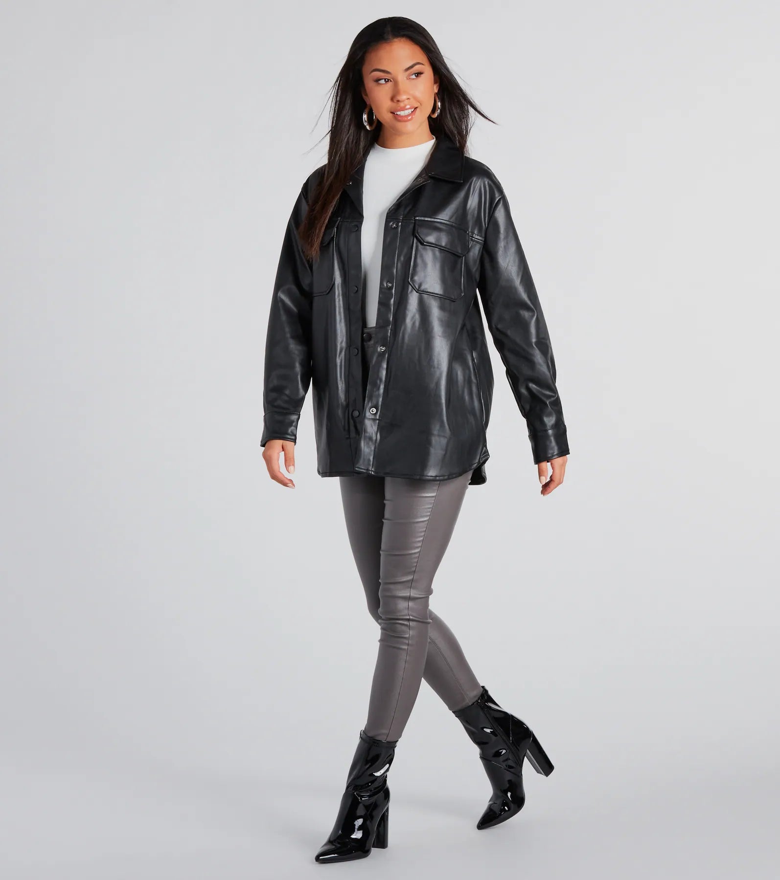 Cool-Girl Moment Long Faux Leather Shacket - Image 4