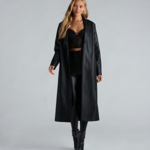 City Living Faux Leather Belted Trench Coat
