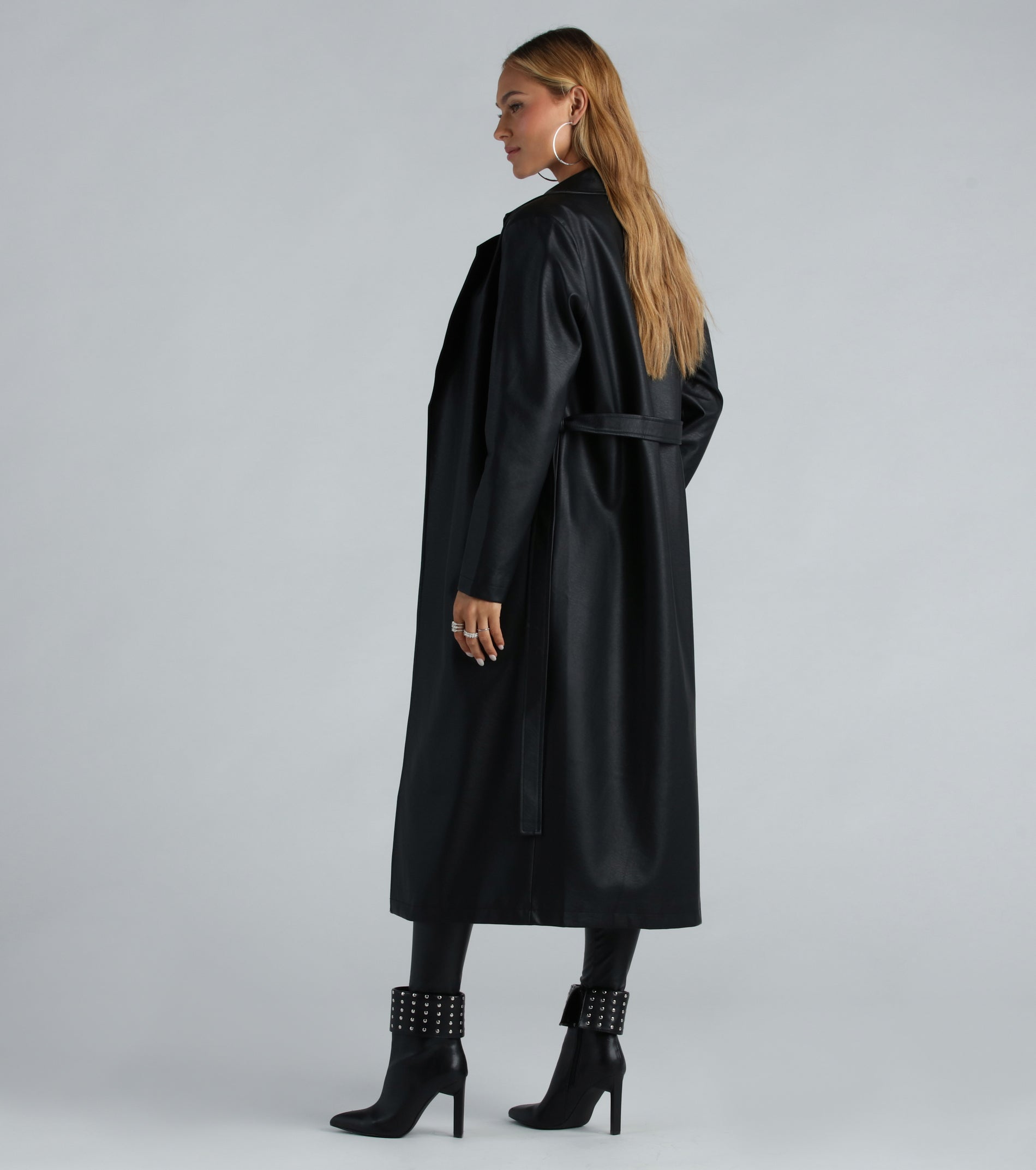 City Living Faux Leather Belted Trench Coat - Image 2