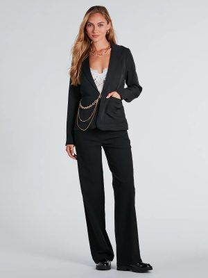 Bling It On Crepe Blazer With Chain