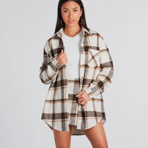 Cute Vibes Only Plaid Long Shacket