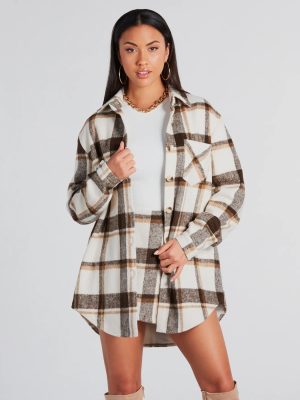 Cute Vibes Only Plaid Long Shacket