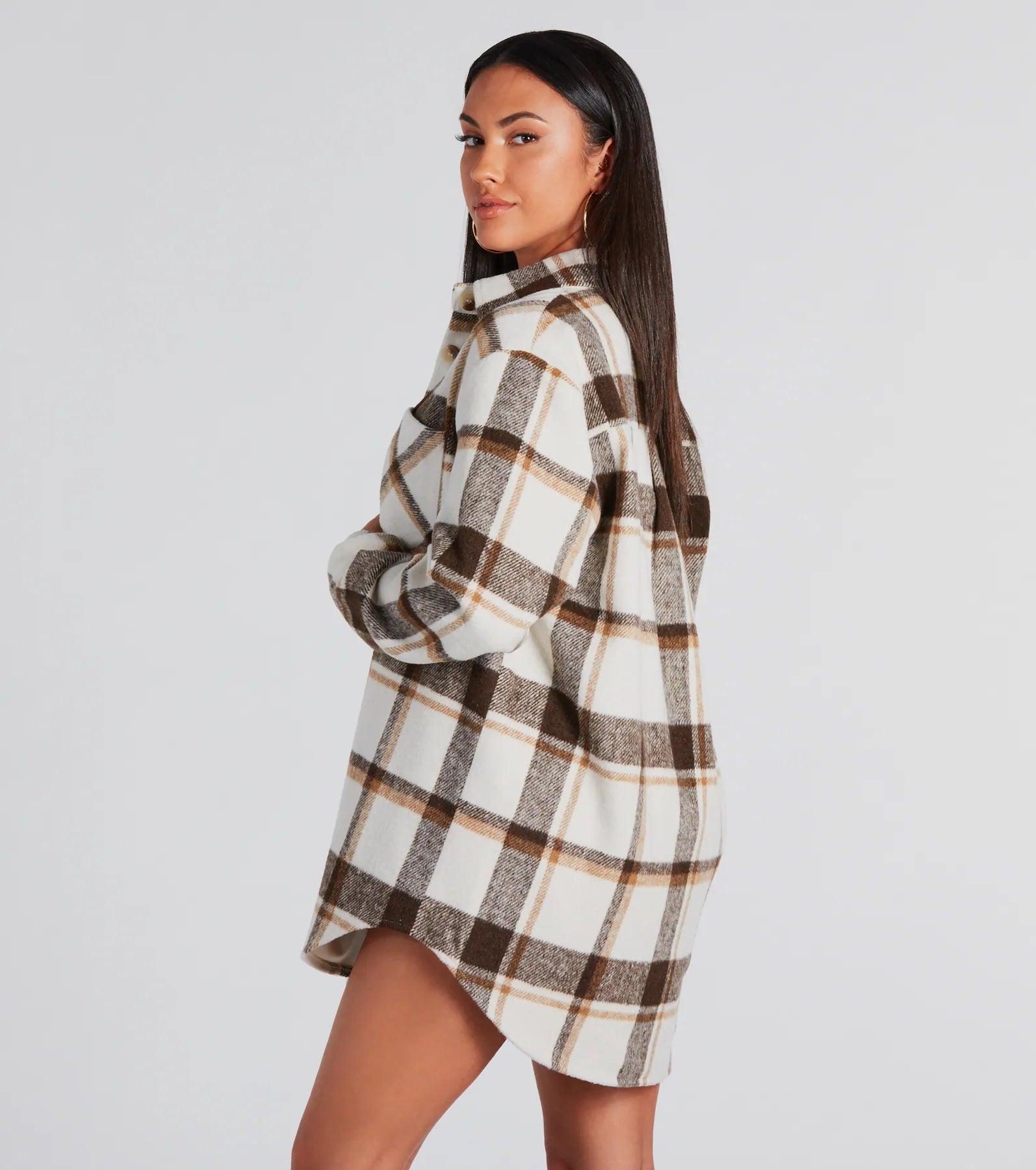Cute Vibes Only Plaid Long Shacket - Image 2