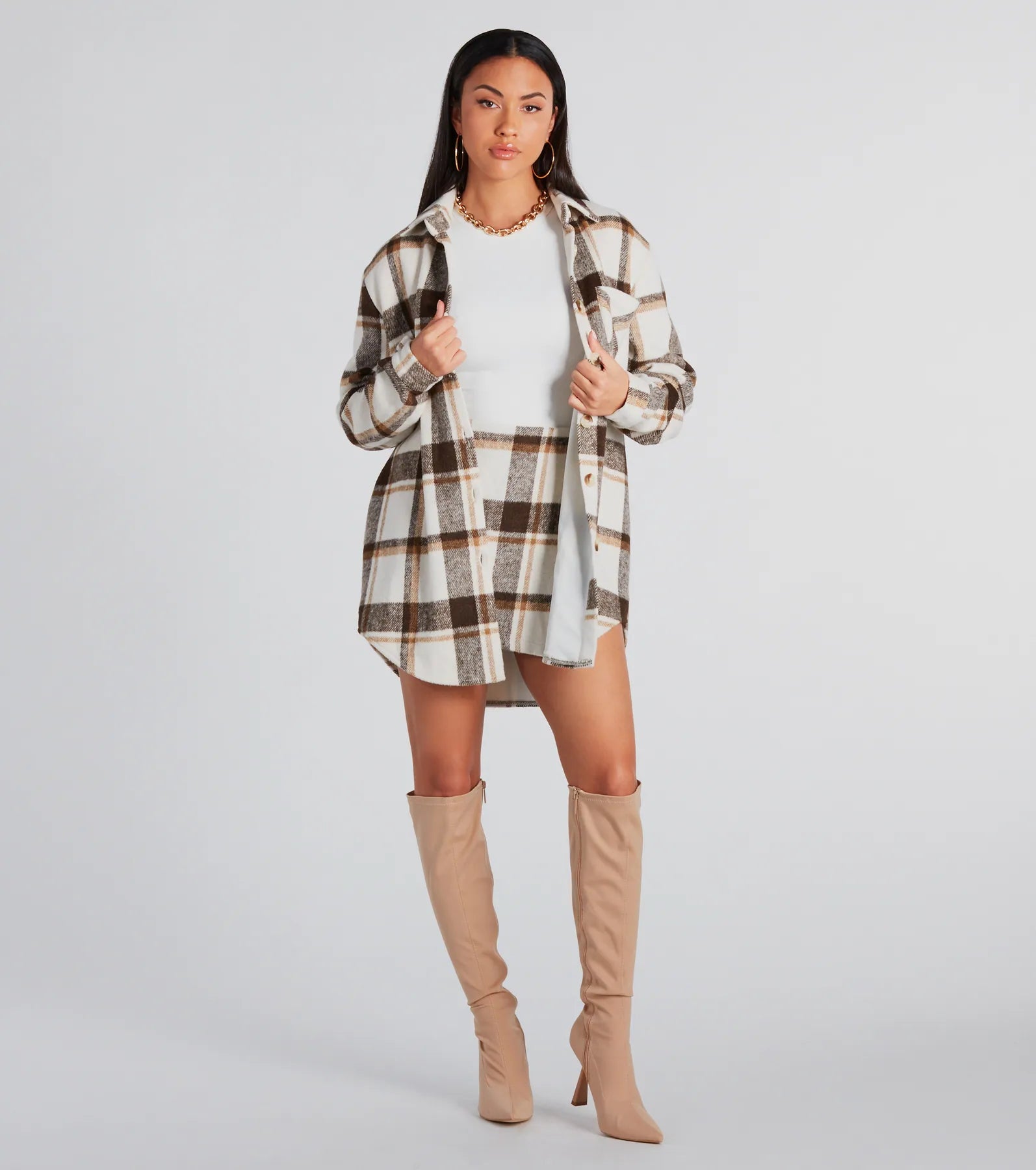 Cute Vibes Only Plaid Long Shacket - Image 3