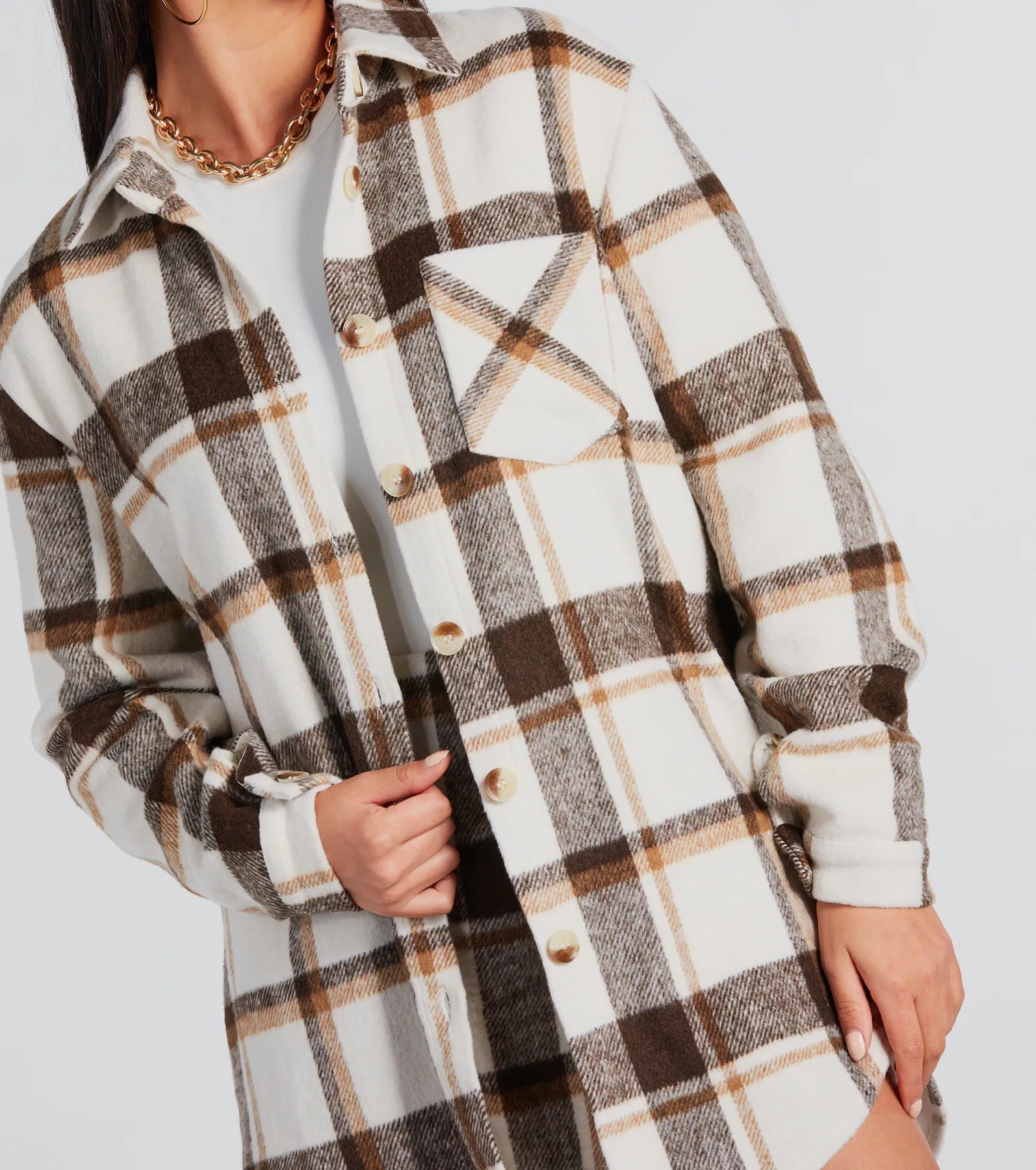 Cute Vibes Only Plaid Long Shacket - Image 4