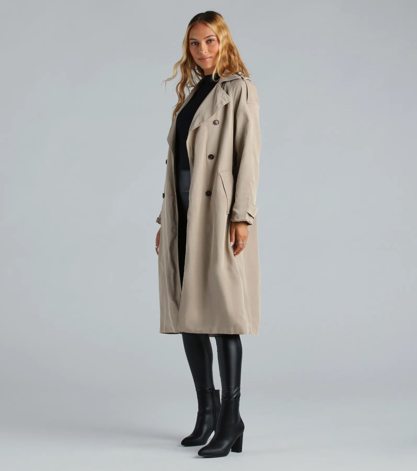 Get A Clue Double Breasted Trench Coat - Image 3
