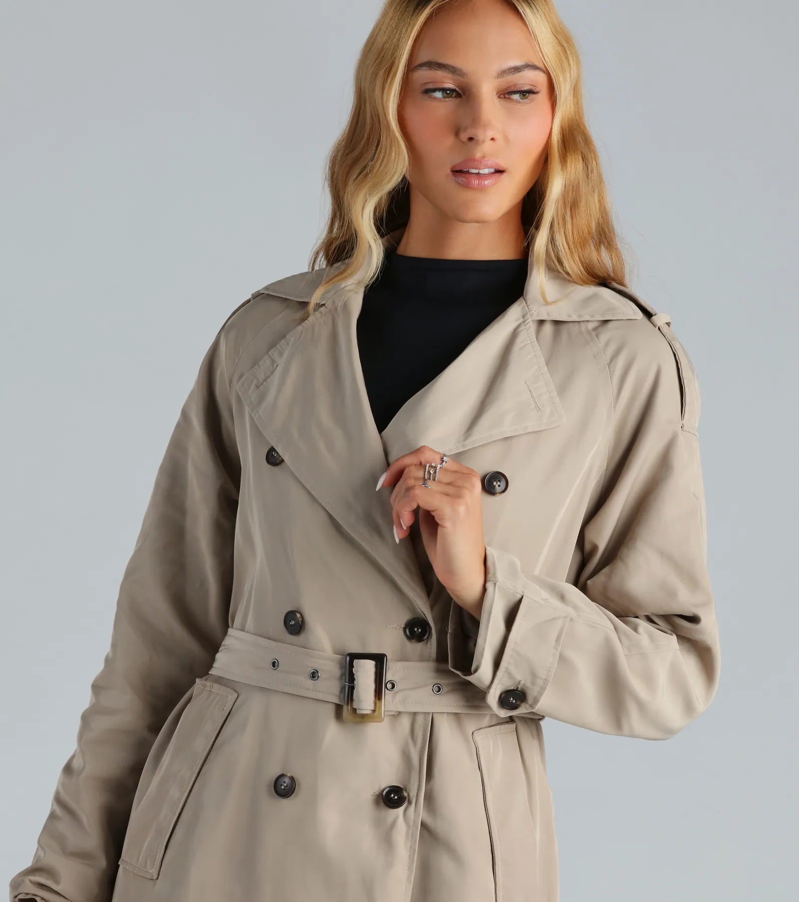 Get A Clue Double Breasted Trench Coat - Image 4