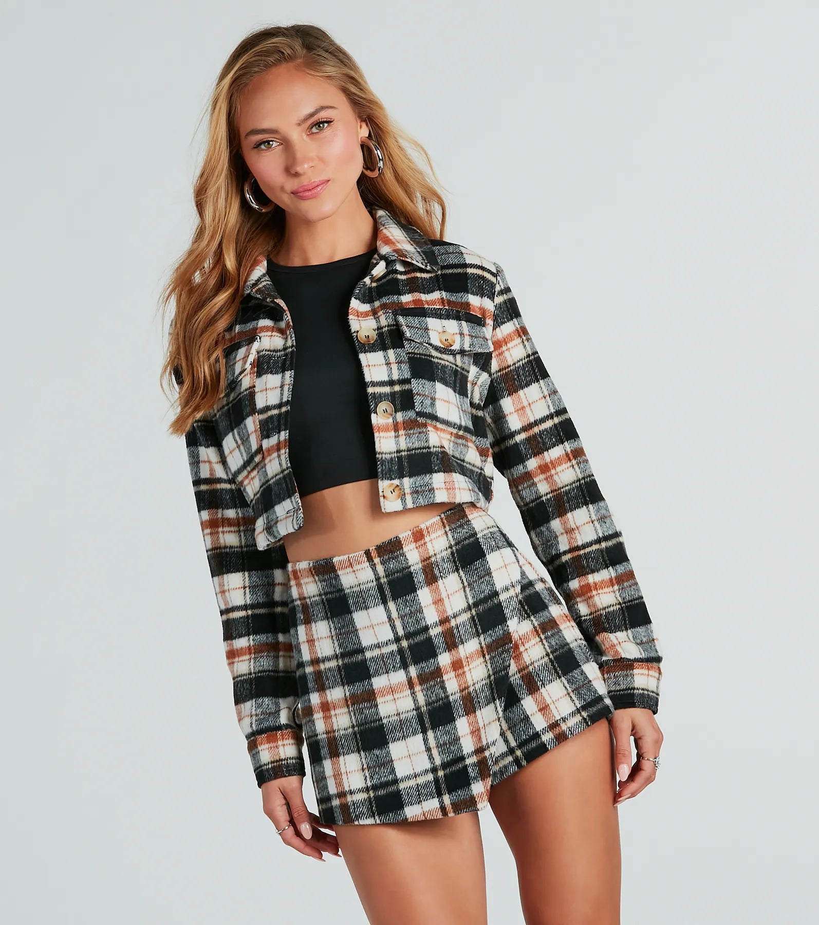 Cozy Trend Plaid Crop Shacket - Image 2