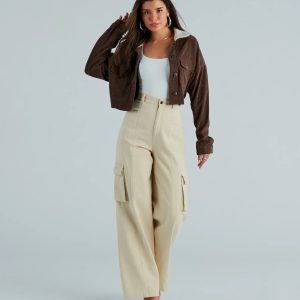 My Lane Corduroy Faux Sherpa Collar Crop Jacket
