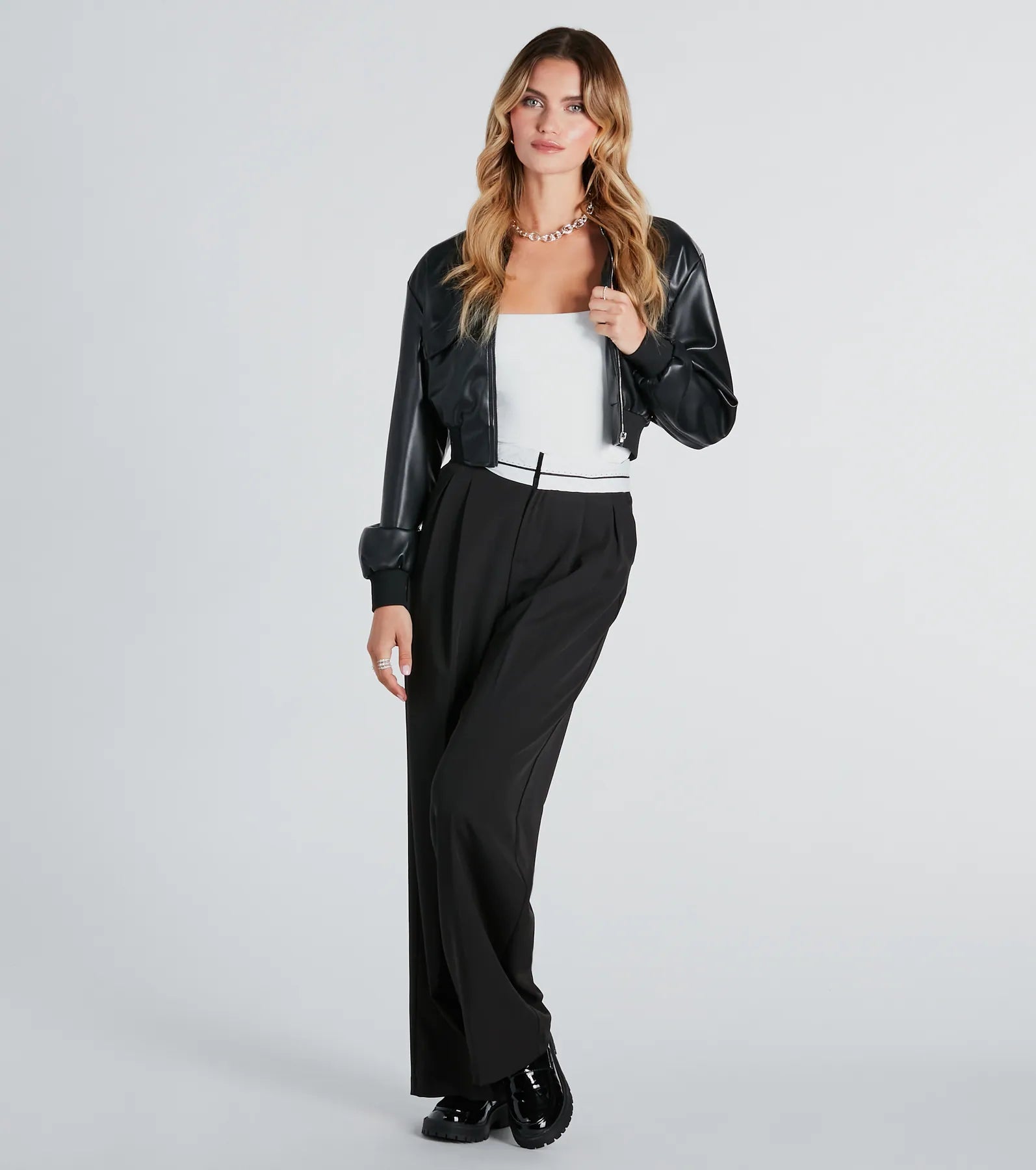 Cool Streets Faux Leather Crop Bomber Jacket - Image 4