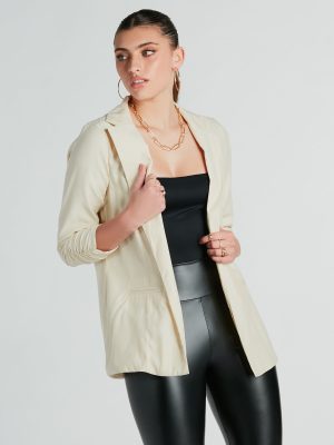 She's Chic Ruched-Sleeve Twill Blazer