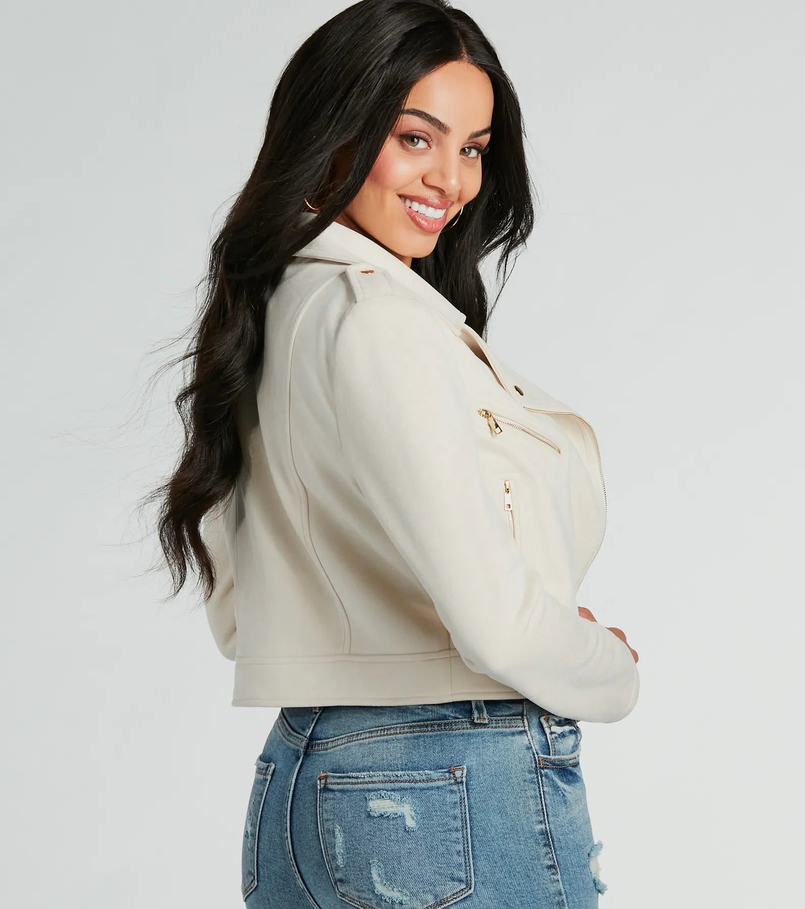 Stylish Impression Faux Suede Moto Jacket - Image 7