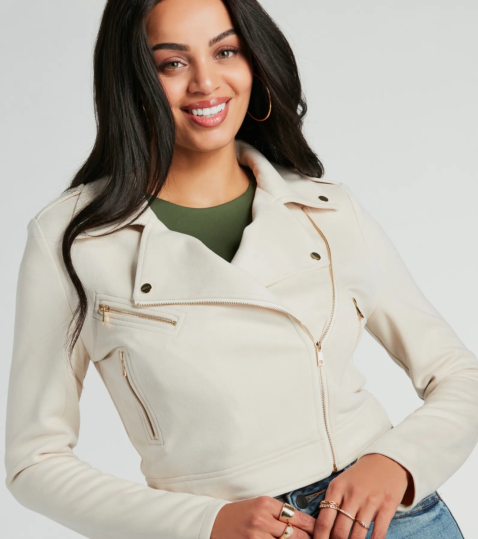 Stylish Impression Faux Suede Moto Jacket - Image 8