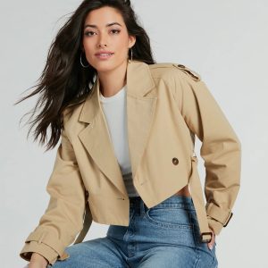 Eye For Style Twill Belted Crop Trench Coat