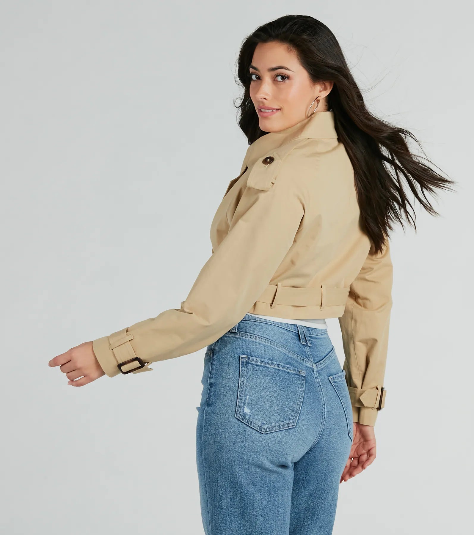 Eye For Style Twill Belted Crop Trench Coat - Image 2