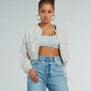 Everyday Cute Crop Linen Bomber Jacket