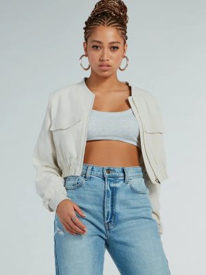 Everyday Cute Crop Linen Bomber Jacket