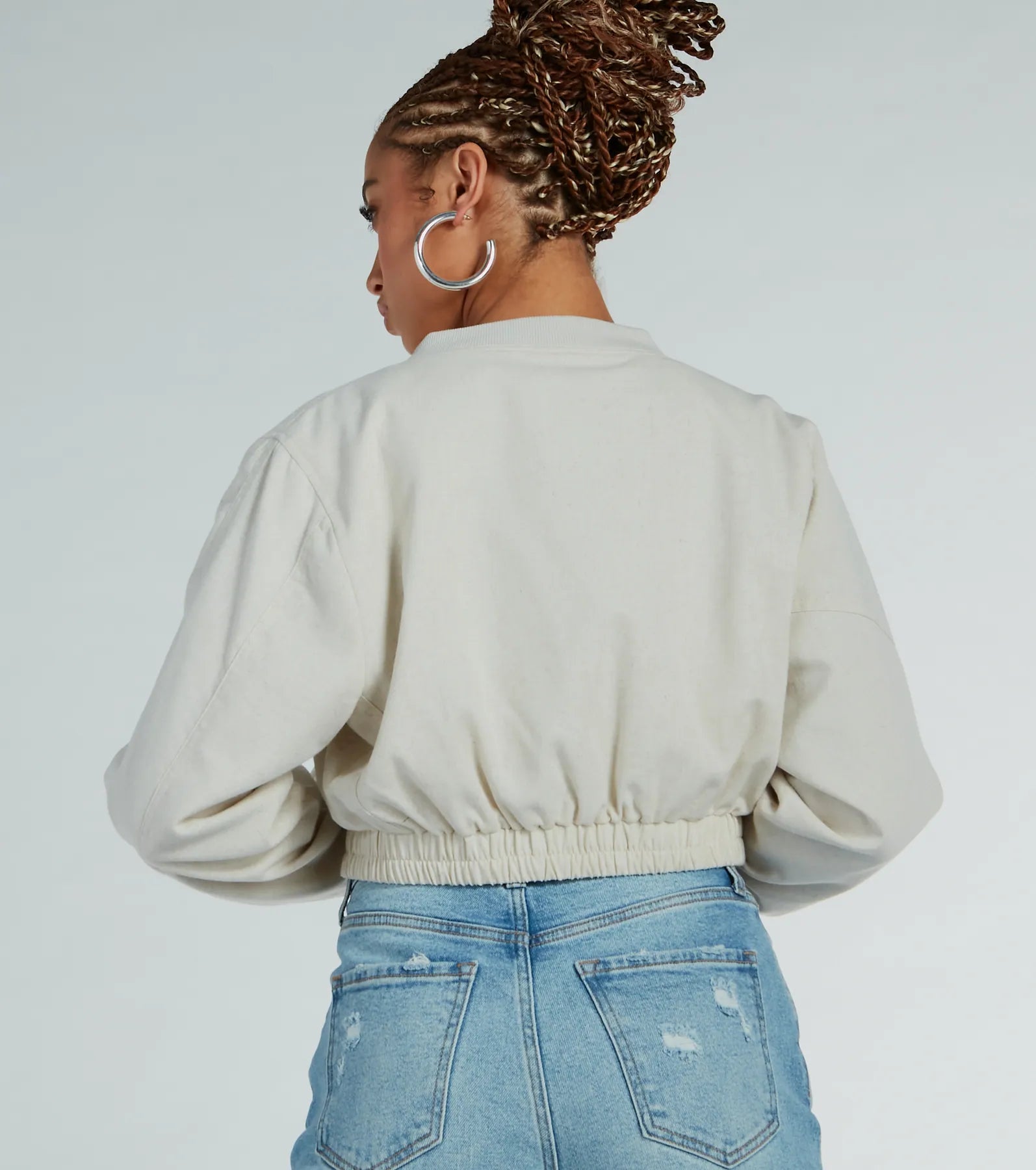 Everyday Cute Crop Linen Bomber Jacket - Image 2