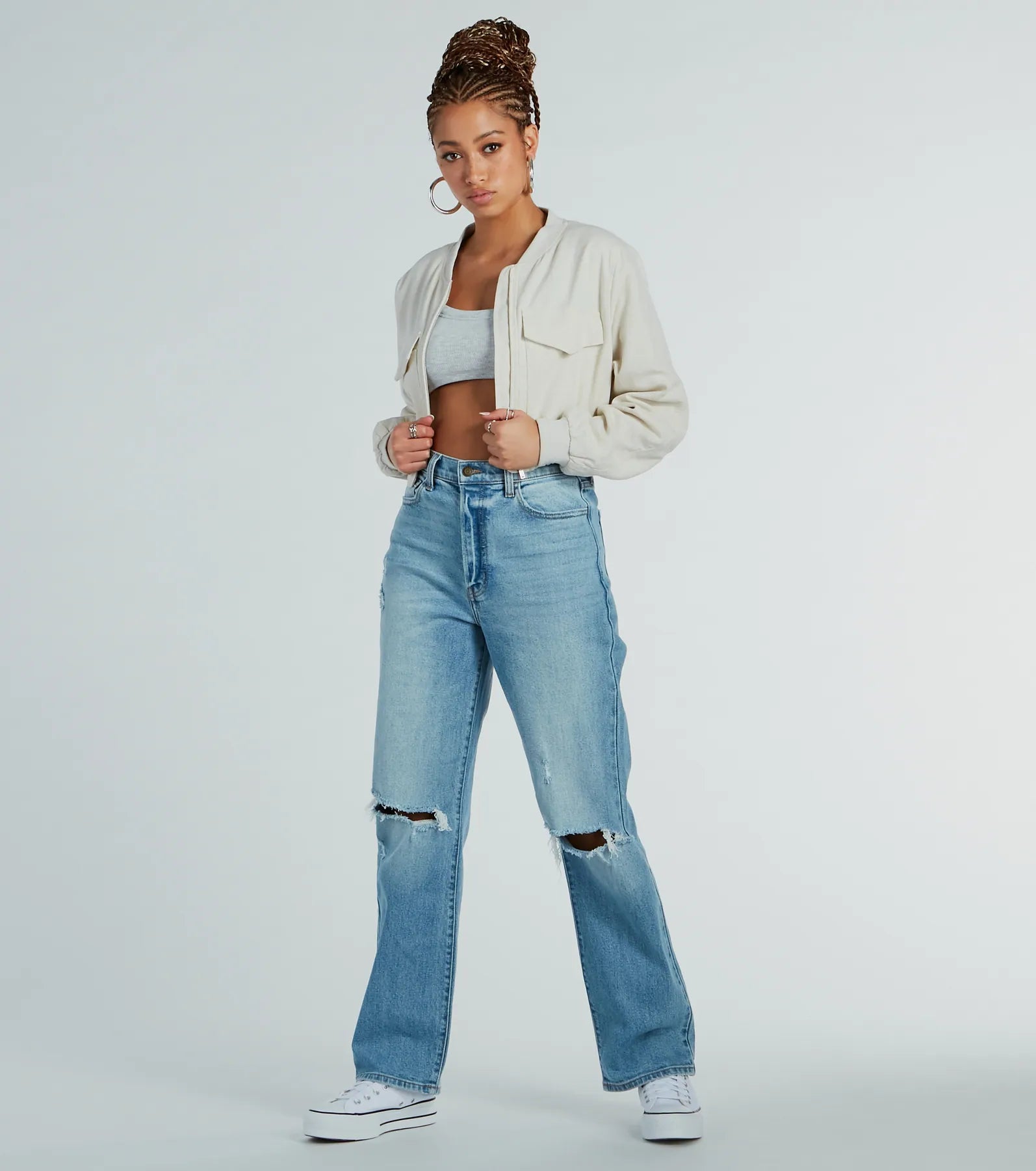 Everyday Cute Crop Linen Bomber Jacket - Image 3