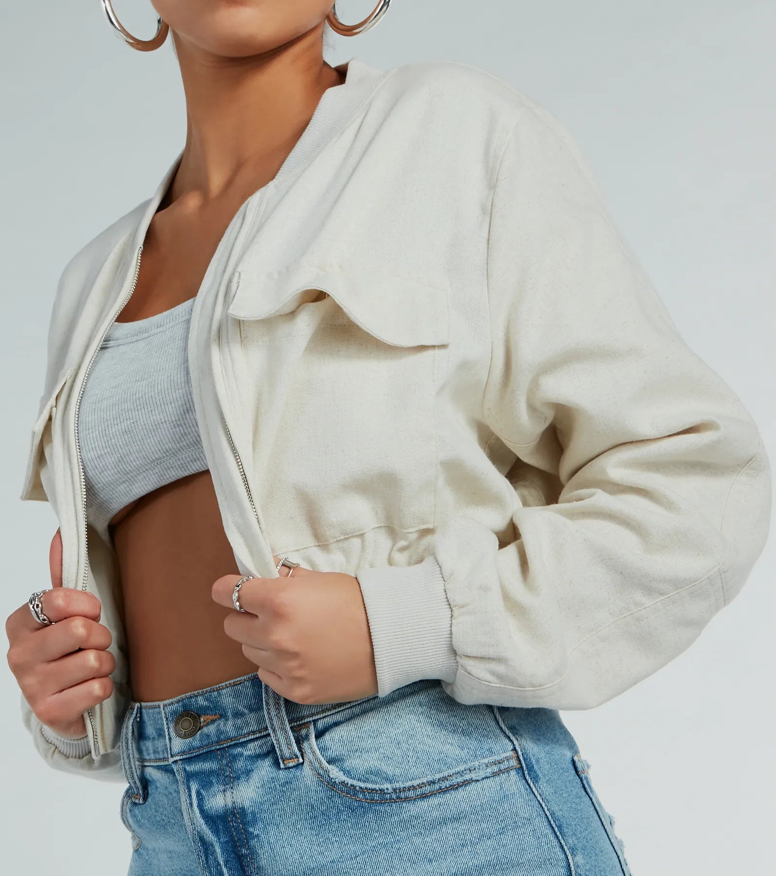 Everyday Cute Crop Linen Bomber Jacket - Image 4