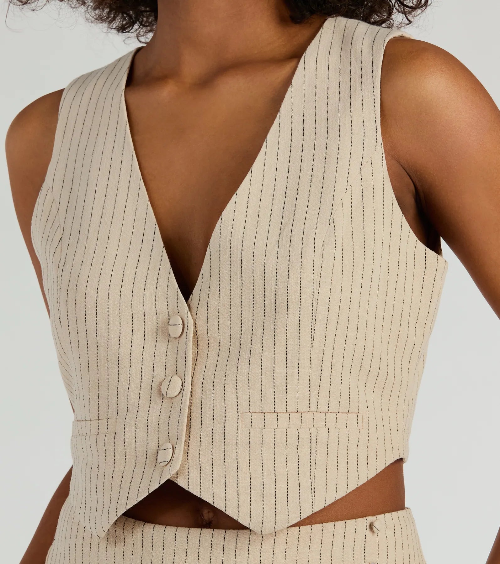 Downtown Meetings Pinstripe Linen Vest - Image 3