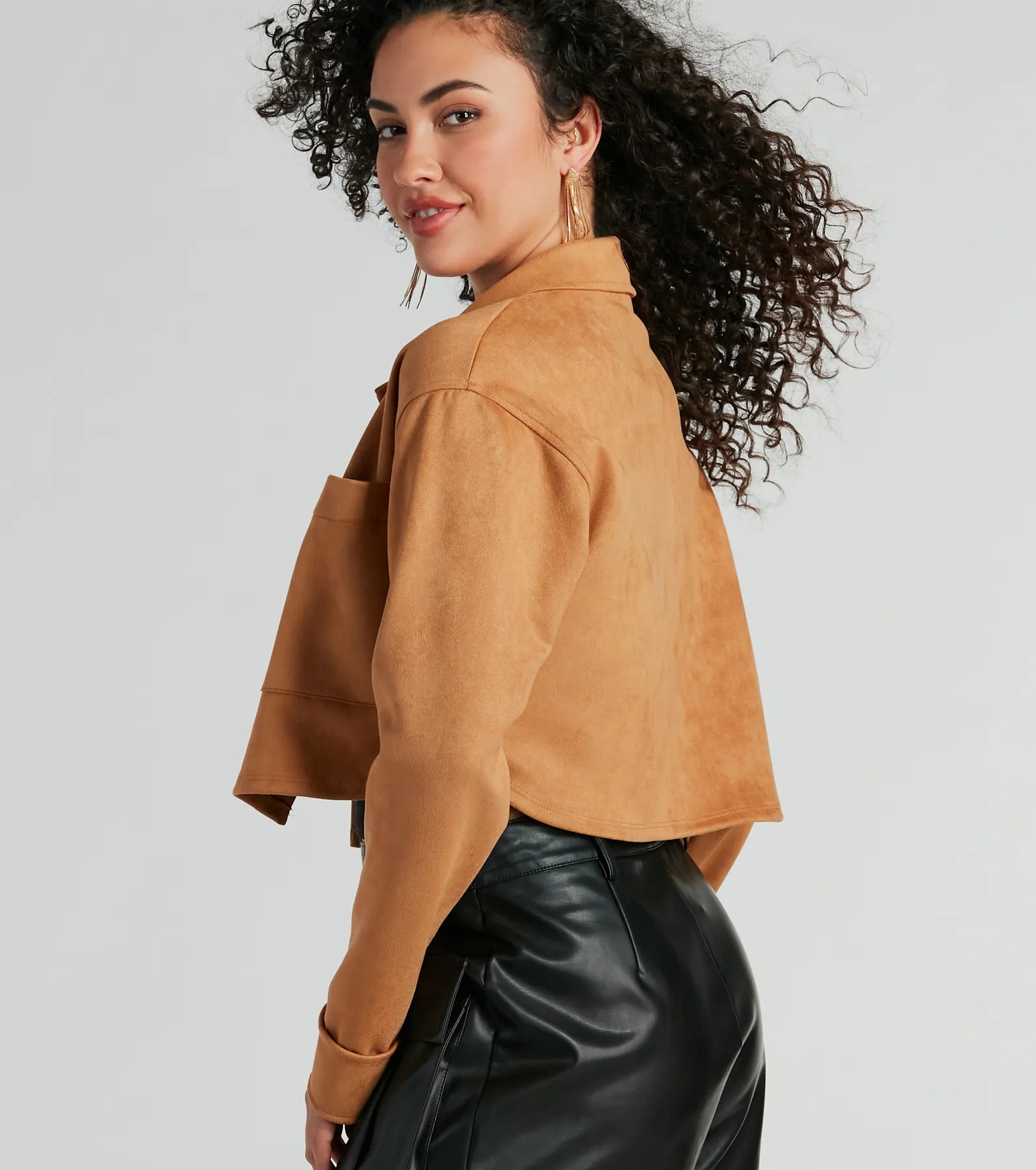 Open Road Button Up Faux Suede Shacket - Image 3