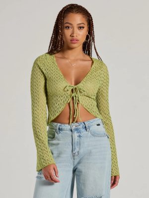 Cabana Honey Tie Front Crochet Crop Sweater