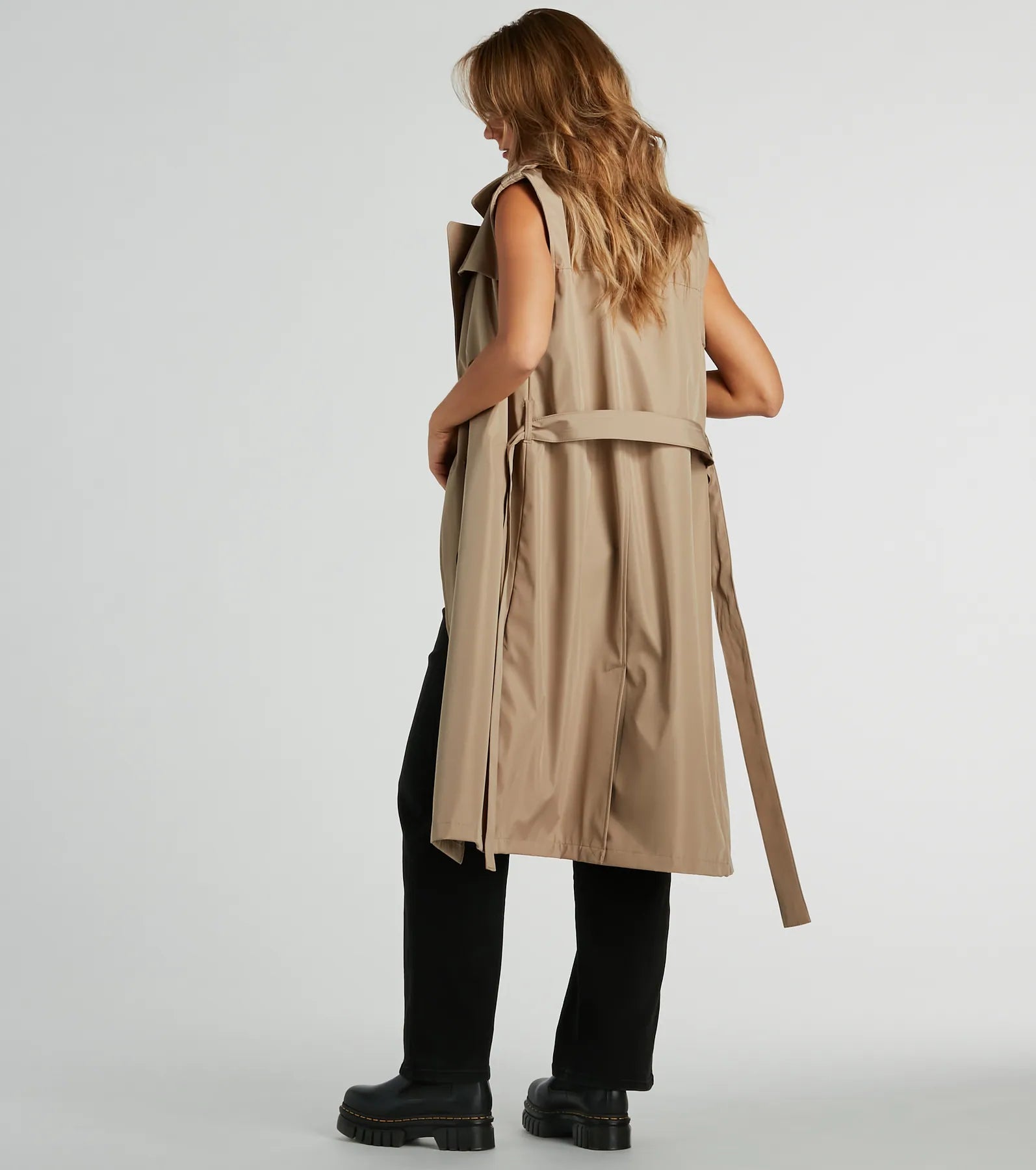 City-Chic Nylon Belted Trench Vest - Image 2