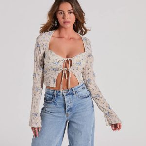 Sweetness Blend Long Sleeve Floral Tie-Front Top