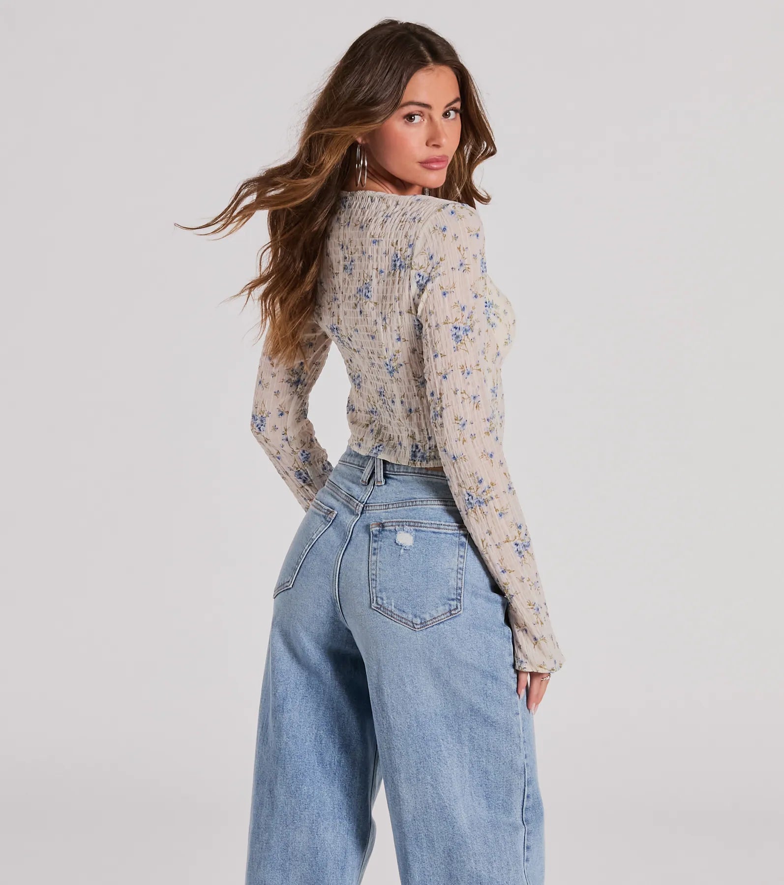 Sweetness Blend Long Sleeve Floral Tie-Front Top - Image 2