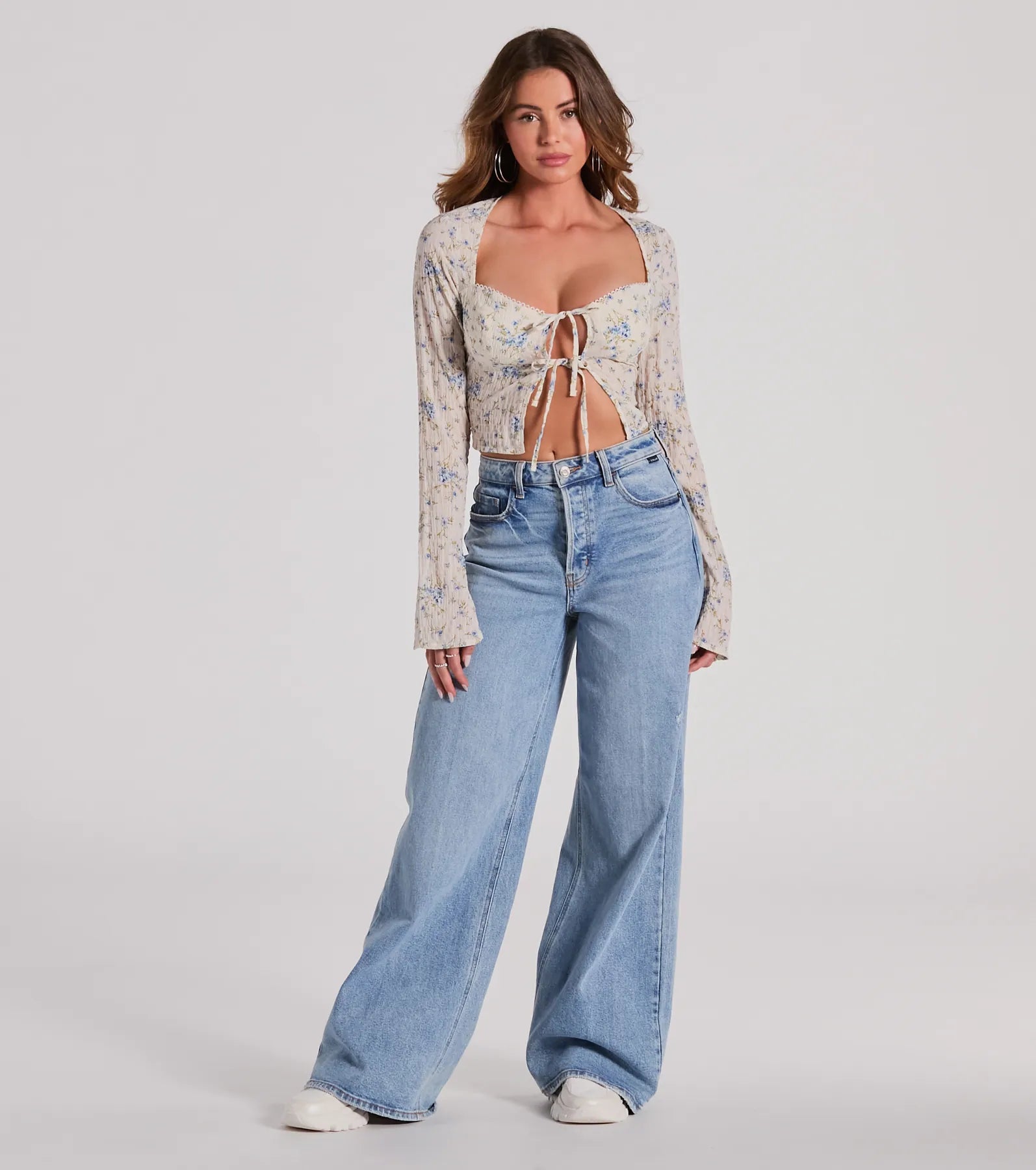 Sweetness Blend Long Sleeve Floral Tie-Front Top - Image 3