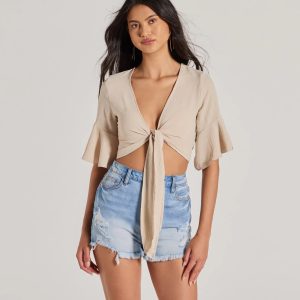 Infinite Possibilities Tie Front Crop Top