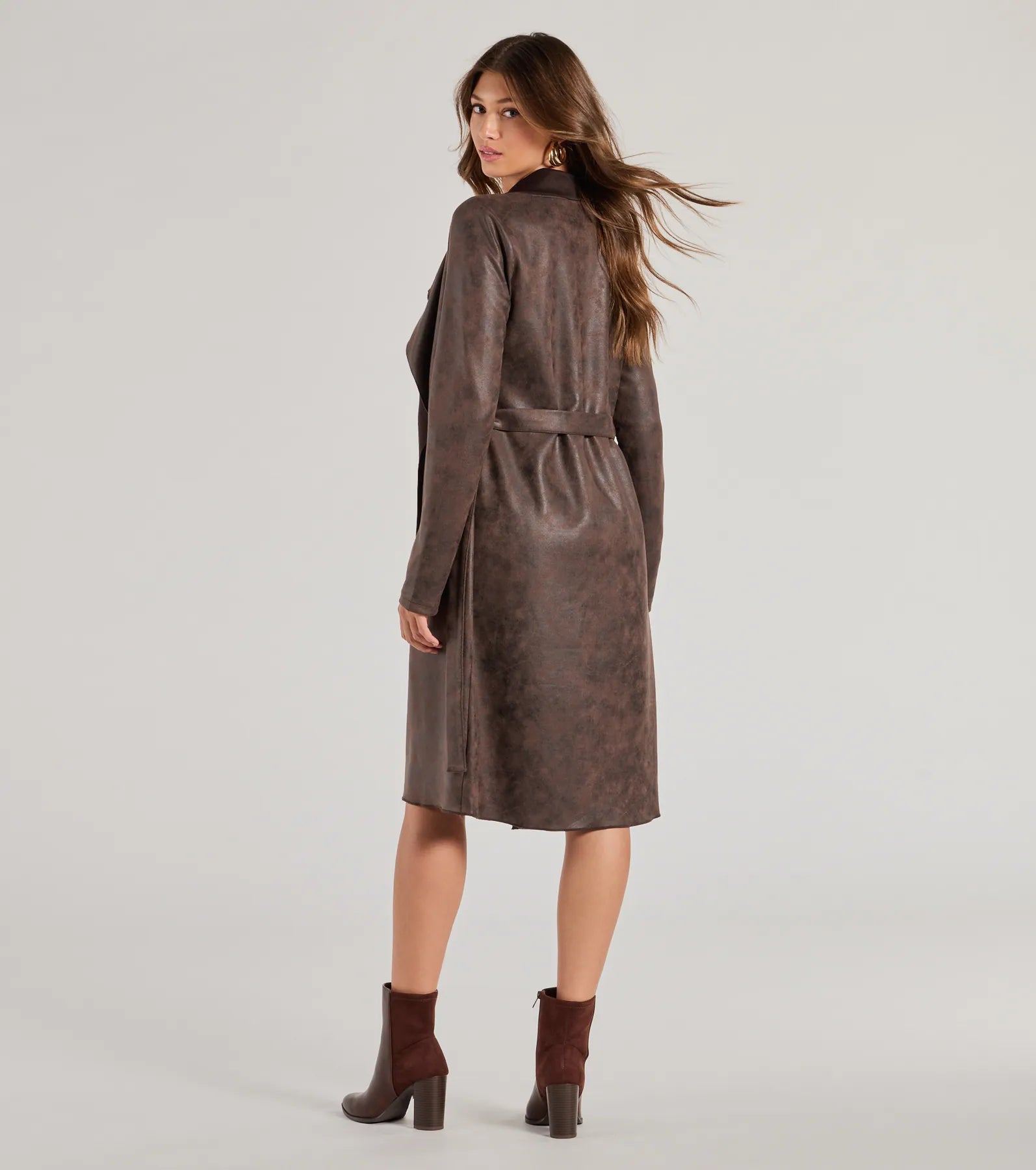 Chic Impression Faux Suede Belted Trench Coat - Image 2