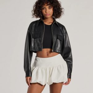 Sleek Staple Cropped Faux Leather Shacket