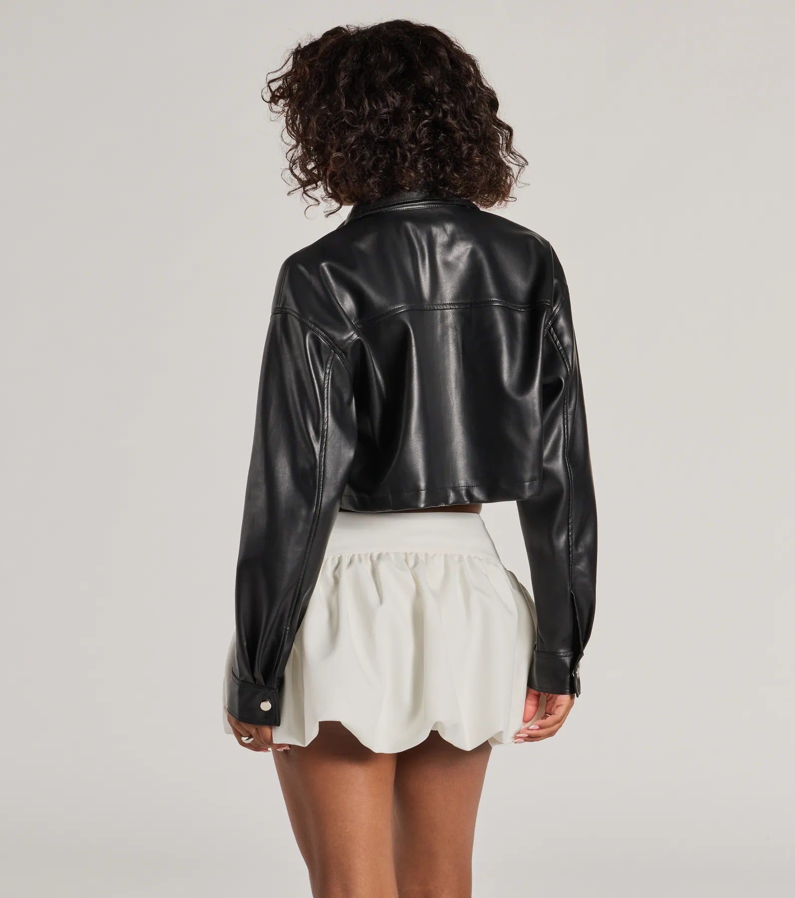 Sleek Staple Cropped Faux Leather Shacket - Image 2