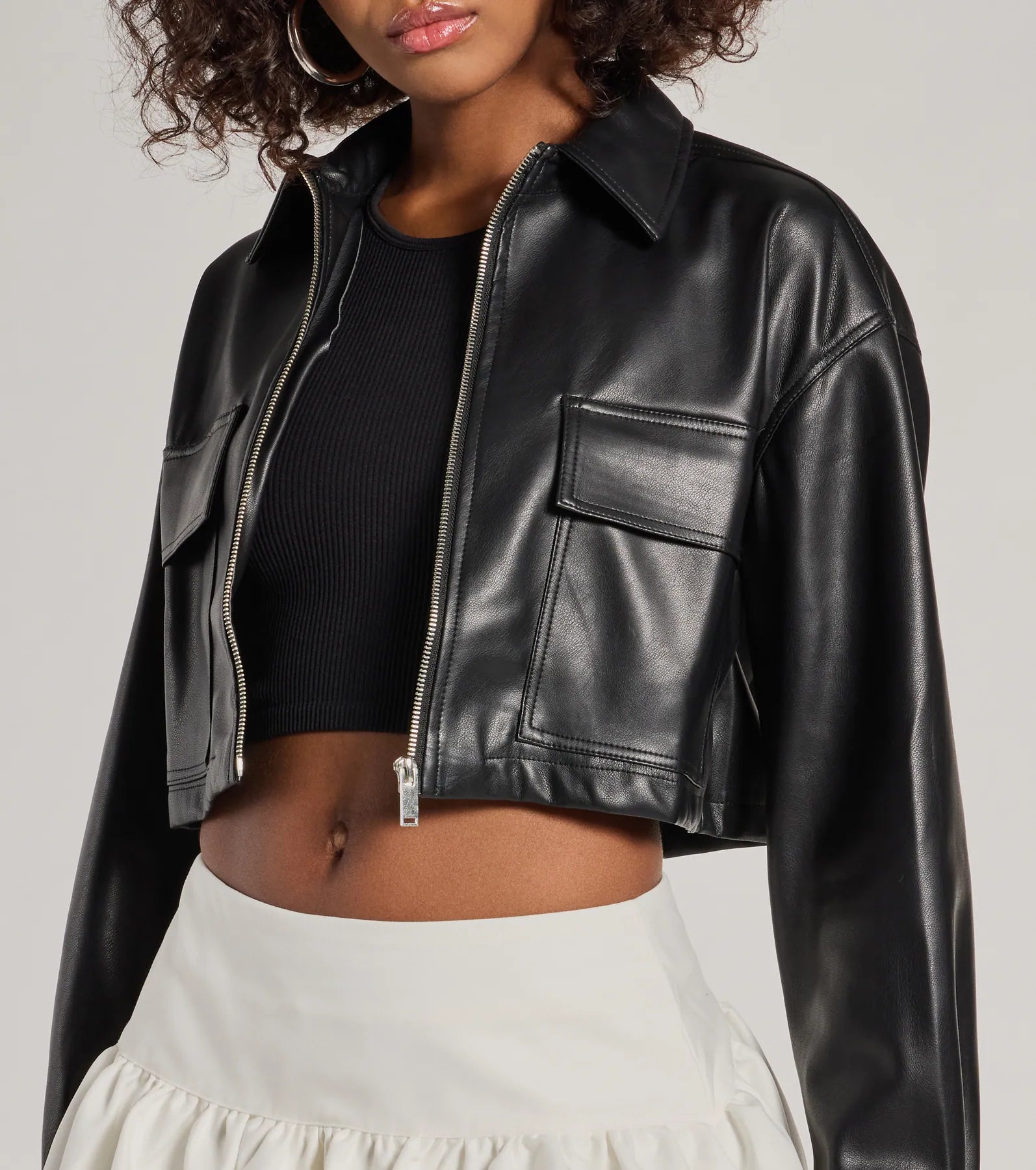 Sleek Staple Cropped Faux Leather Shacket - Image 4