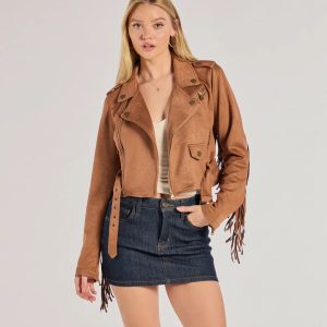 Western Chic Flair Faux Suede Fringe Moto Jacket
