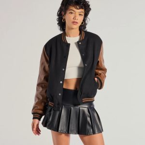 Chic Spirit Faux Wool Varsity Jacket