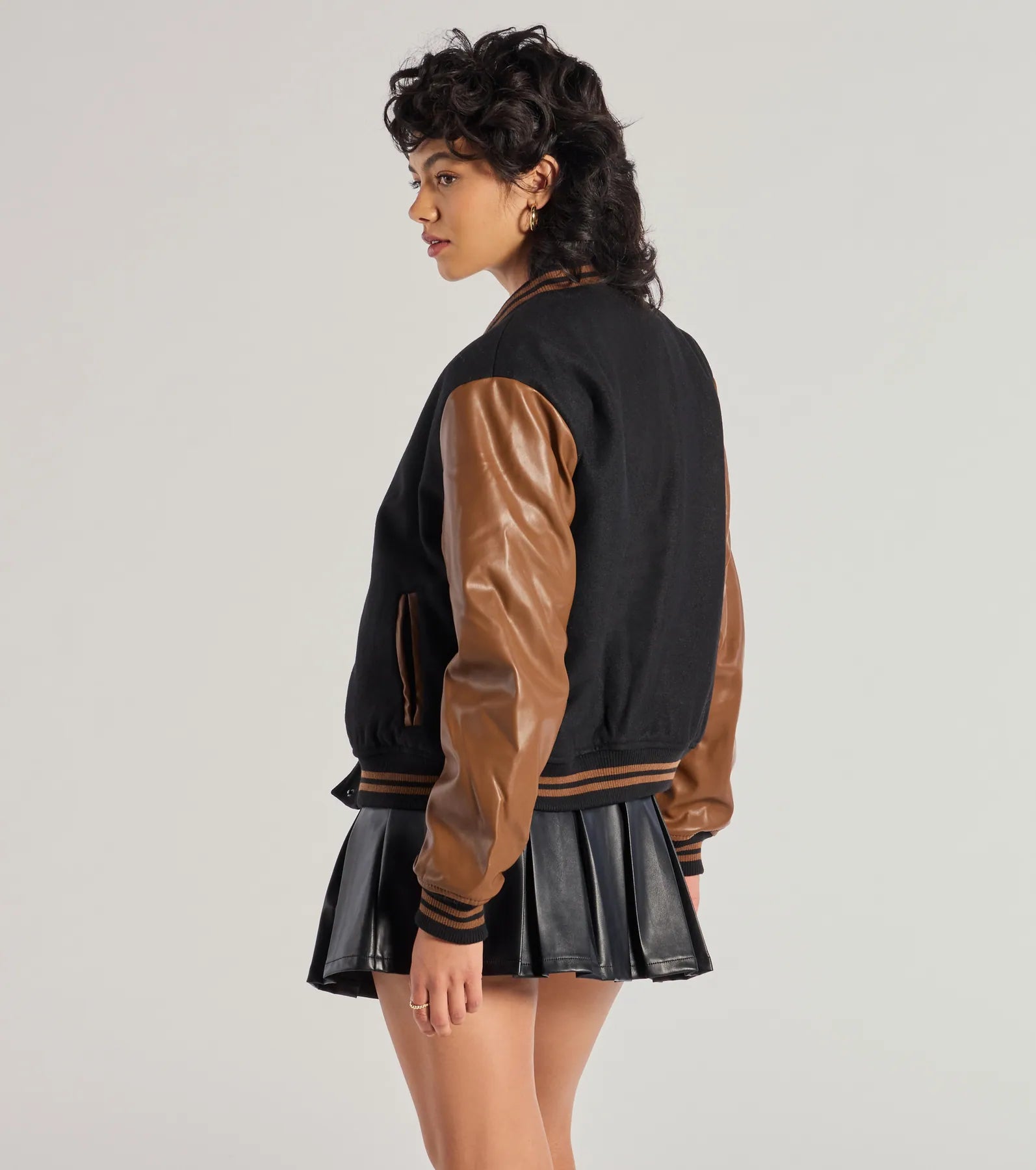 Chic Spirit Faux Wool Varsity Jacket - Image 2