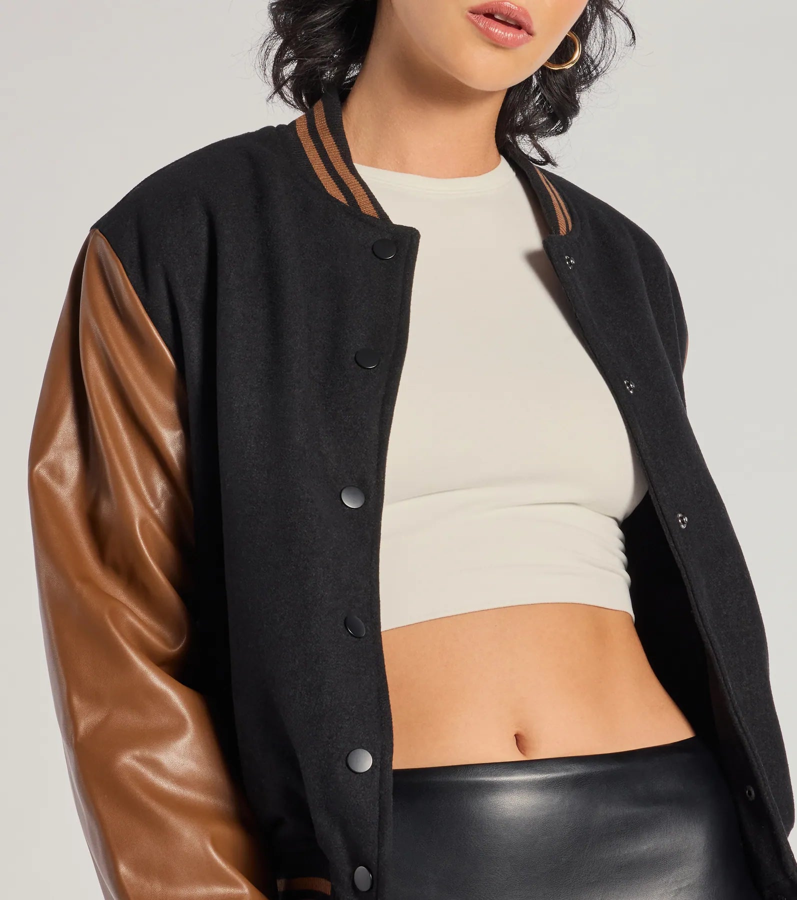 Chic Spirit Faux Wool Varsity Jacket - Image 4