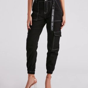 Functional Style Denim Cargo Joggers