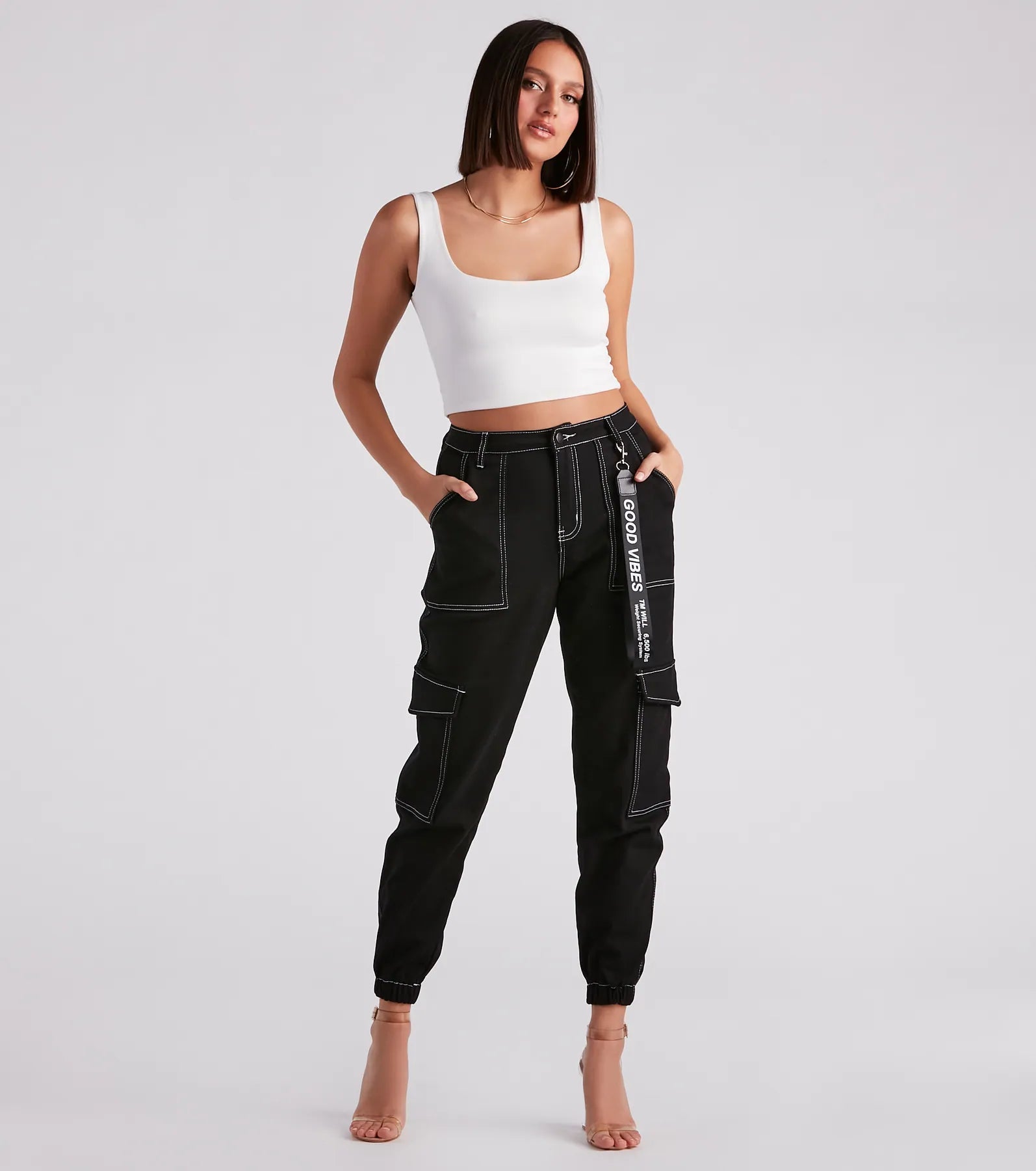 Functional Style Denim Cargo Joggers - Image 2