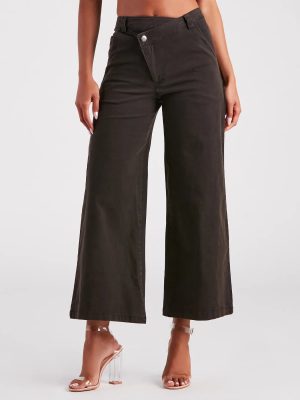 On A Curve Asymmetrical Waist Wide-Leg Pants