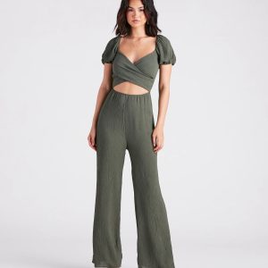 Flirt On Check Linen Puff Sleeve Jumpsuit