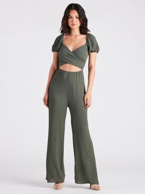 Flirt On Check Linen Puff Sleeve Jumpsuit