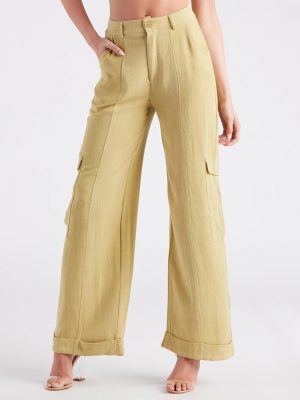 Coastal Drive Linen Wide-Leg Cargo Pants