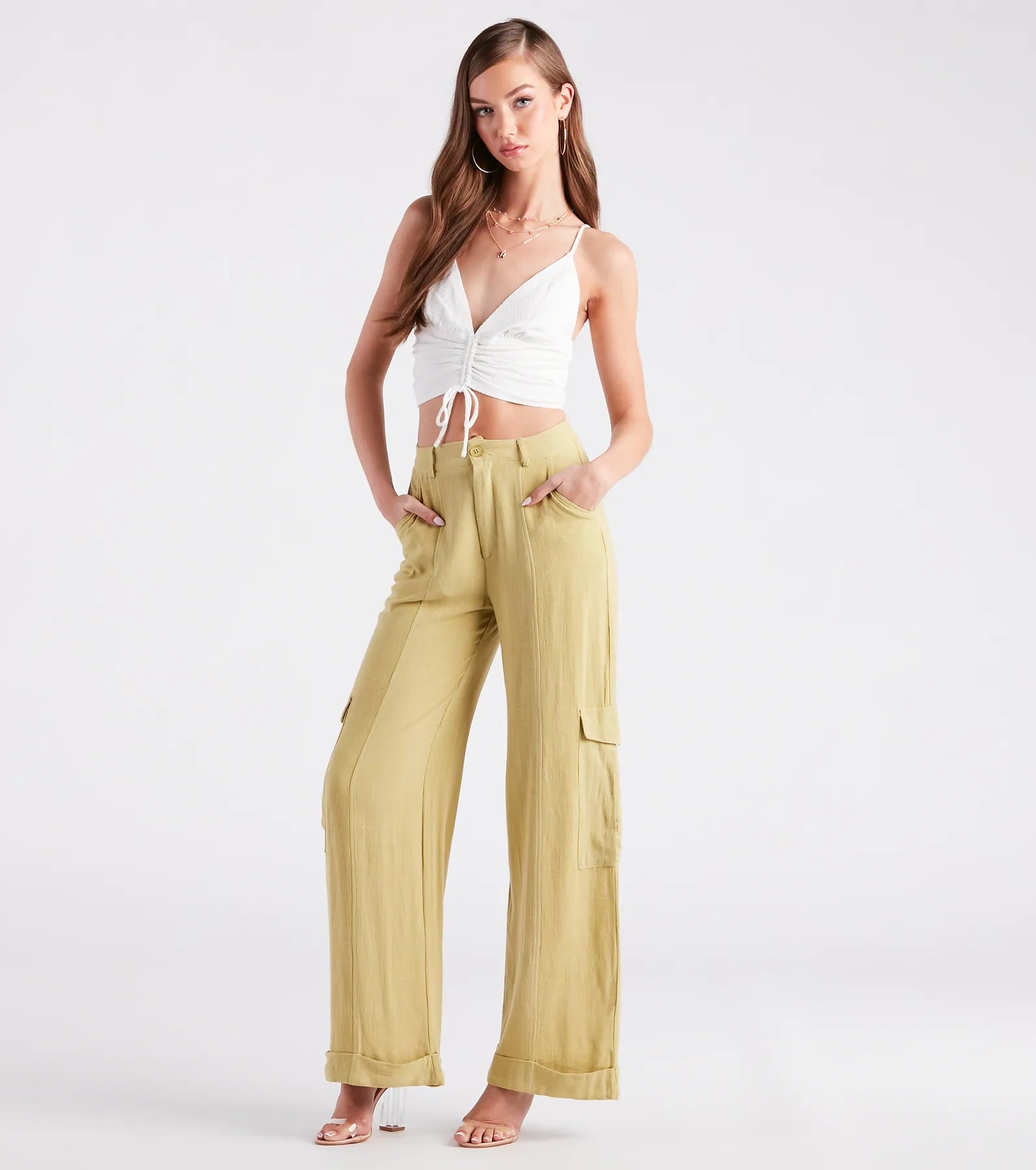 Coastal Drive Linen Wide-Leg Cargo Pants - Image 2