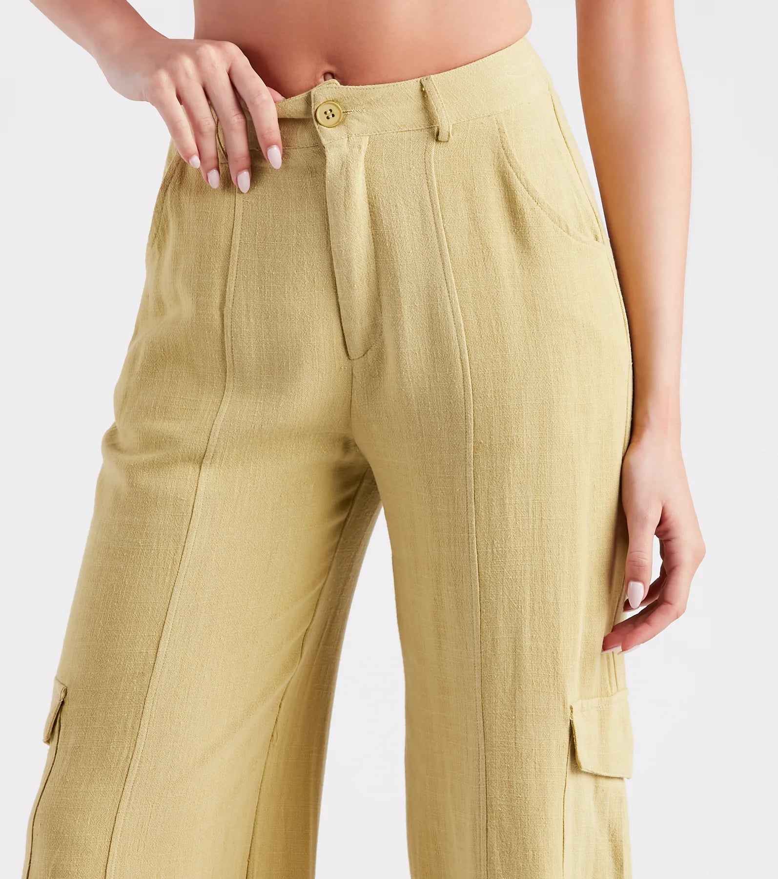 Coastal Drive Linen Wide-Leg Cargo Pants - Image 4